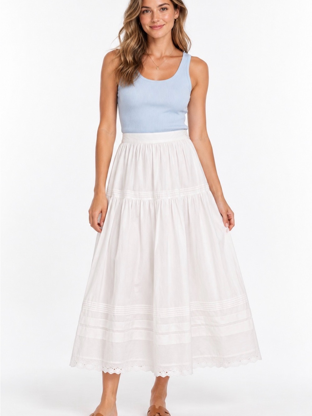NWT o.p.t Beth White Cotton Eyelet Maxi Skirt 4